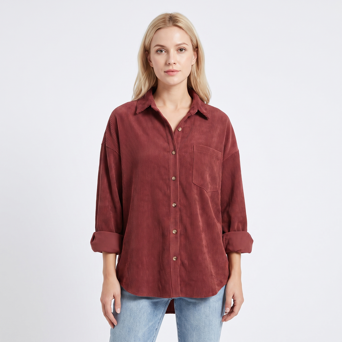 Women's Corduroy Shirt Oversized Button Down Long Sleeve Blouse