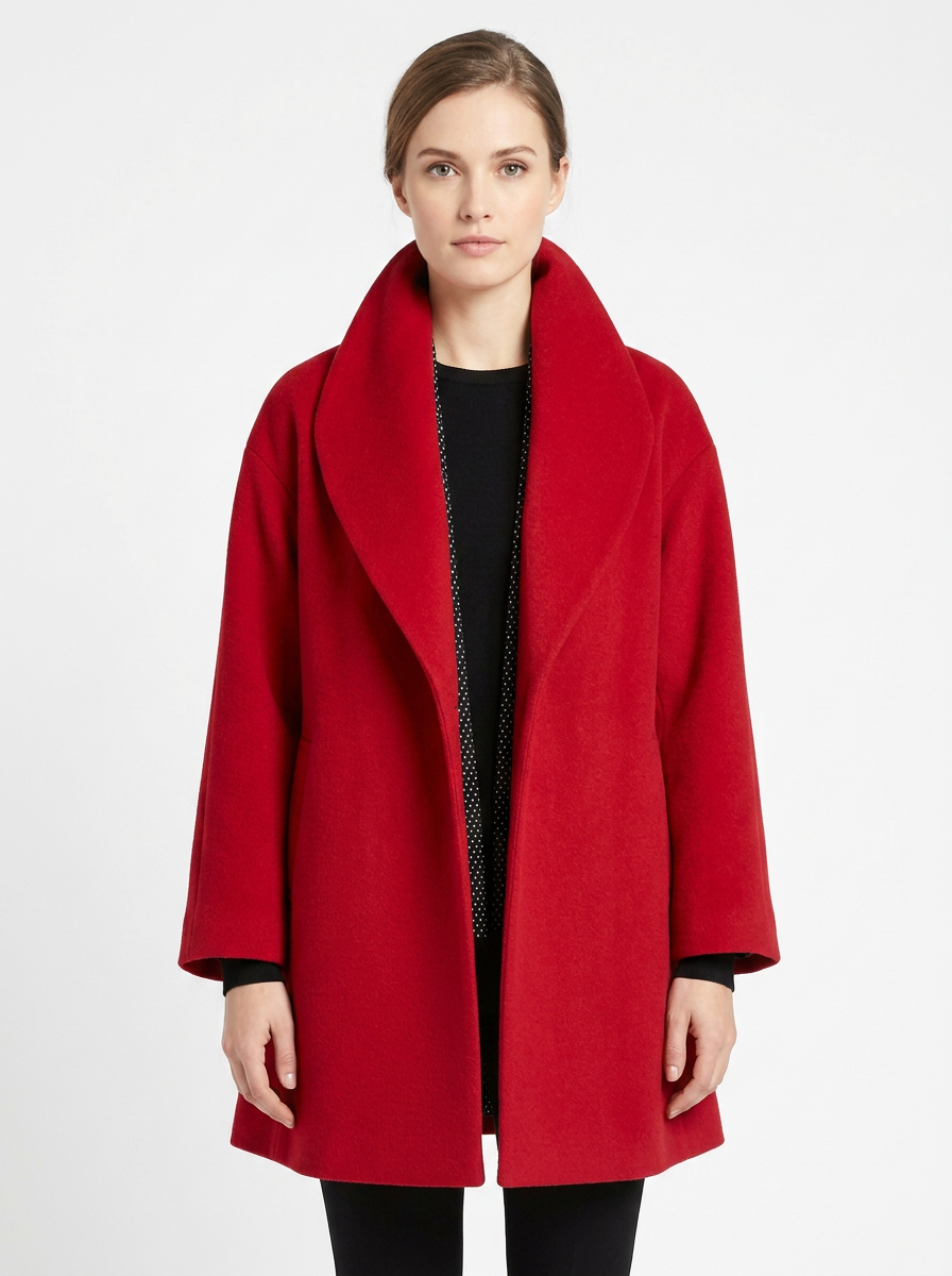 Women's Wool Blend Coat Oversized Collar Open-Front Midi Winter Jacket