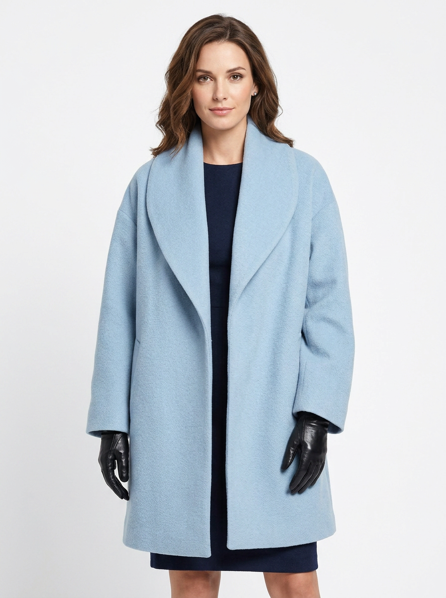 Women's Wool Blend Coat Oversized Collar Open-Front Midi Winter Jacket