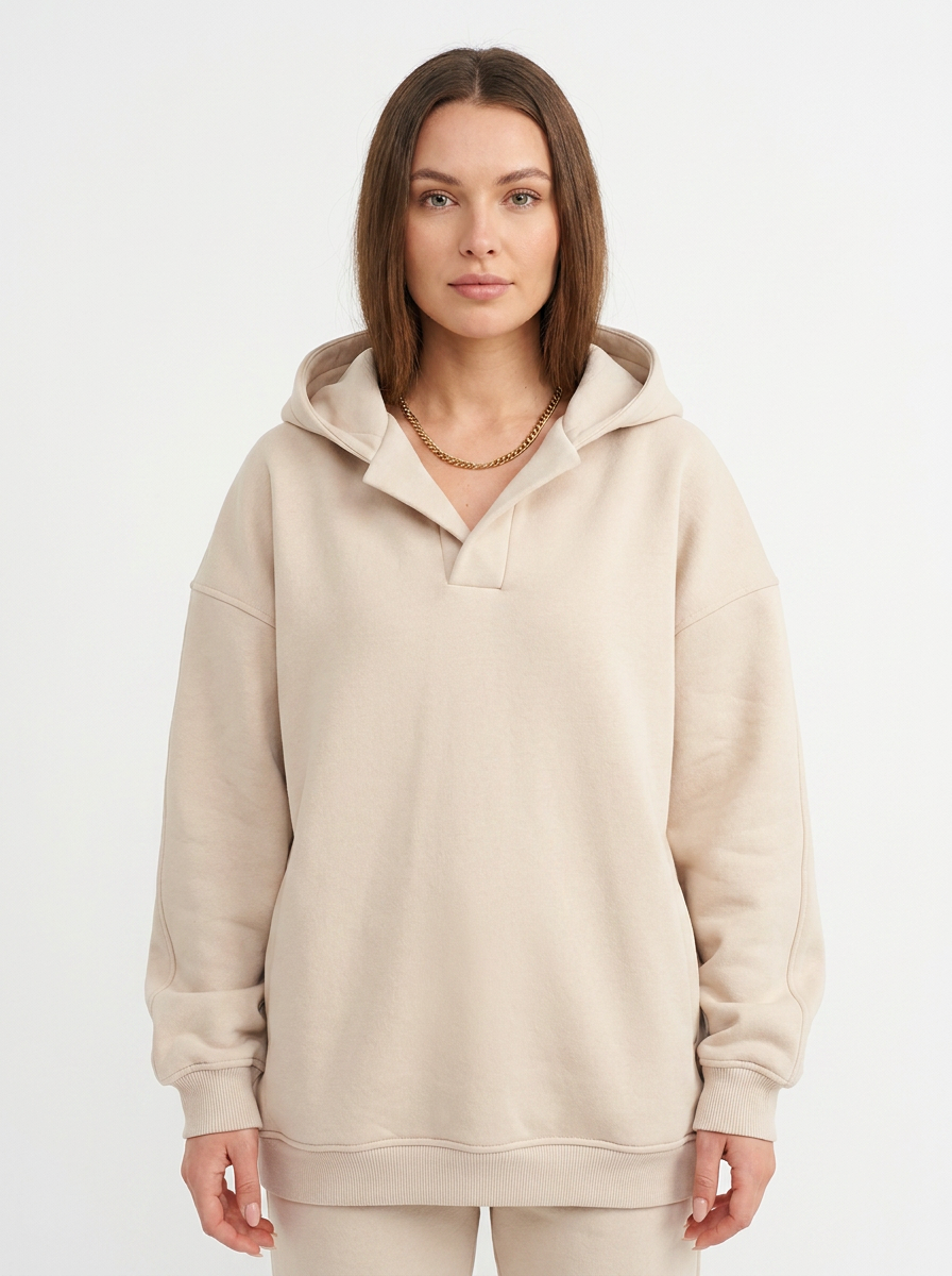 Women's Oversized Winter Hoodie V-Neck Collar Fleece Pullover