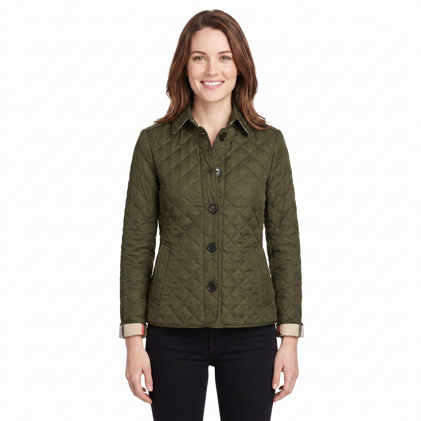 Women's Quilted Jacket Diamond Stitch Stand Collar Fitted Coat