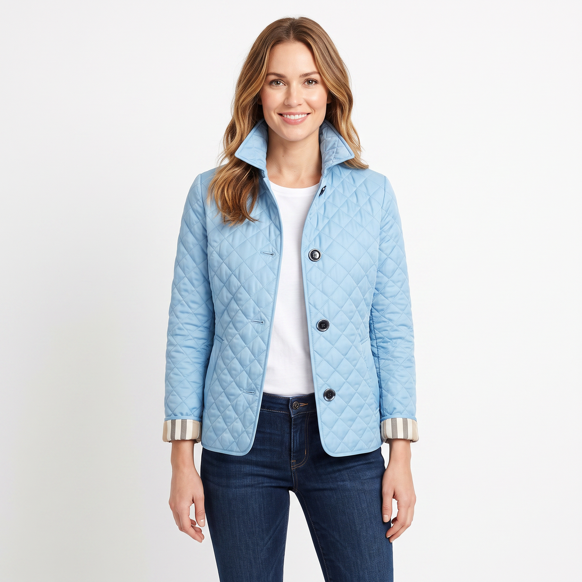 Women's Quilted Jacket Diamond Stitch Stand Collar Fitted Coat