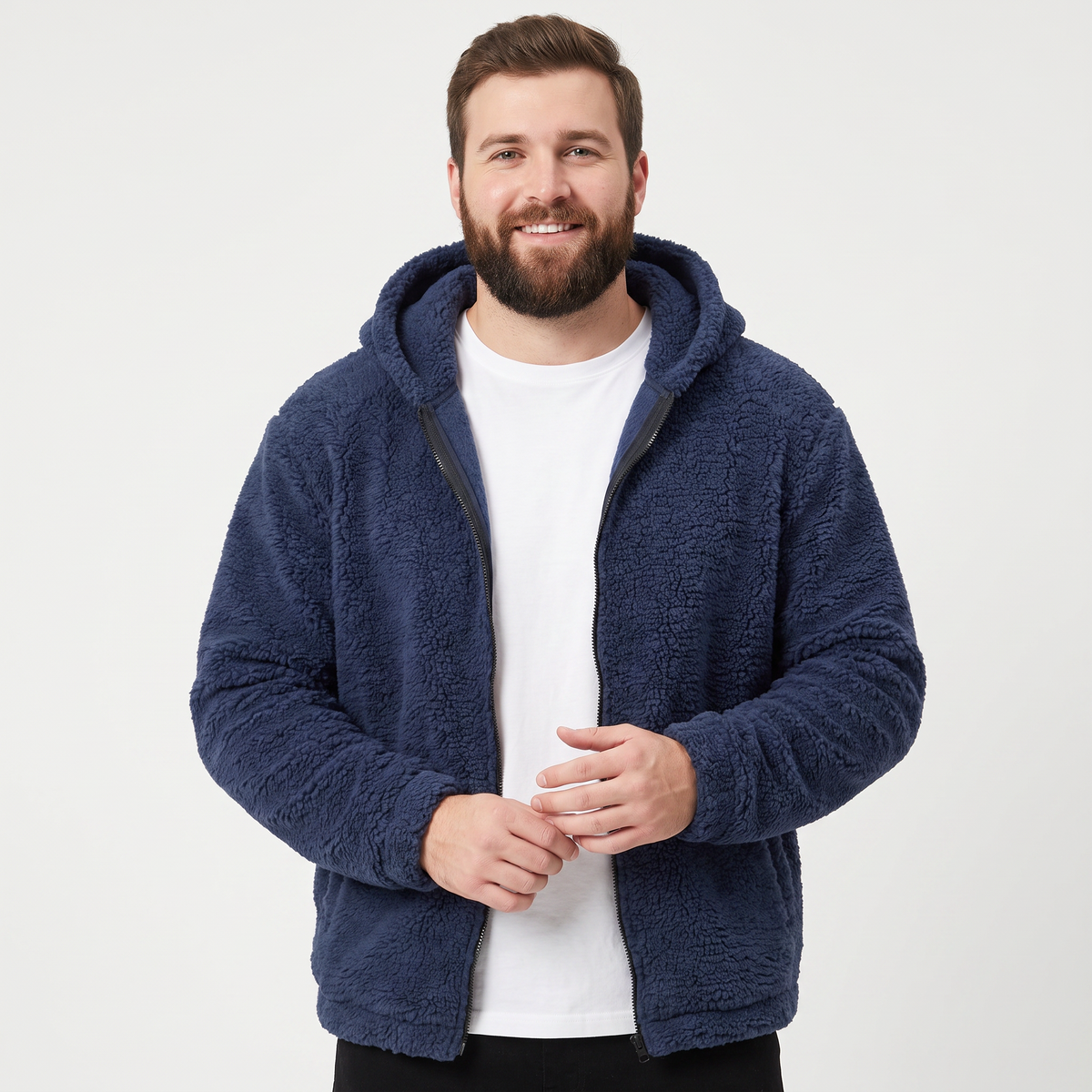 Men's Sherpa Zip-Up Jacket Hooded Fleece Teddy Winter Coat