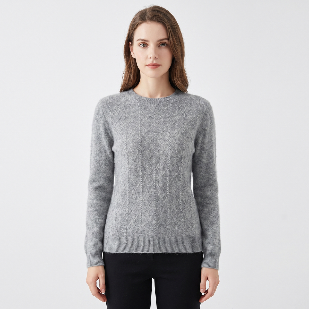 Women's Cable Knit Sweater Crew Neck Soft Wool Blend Pullover