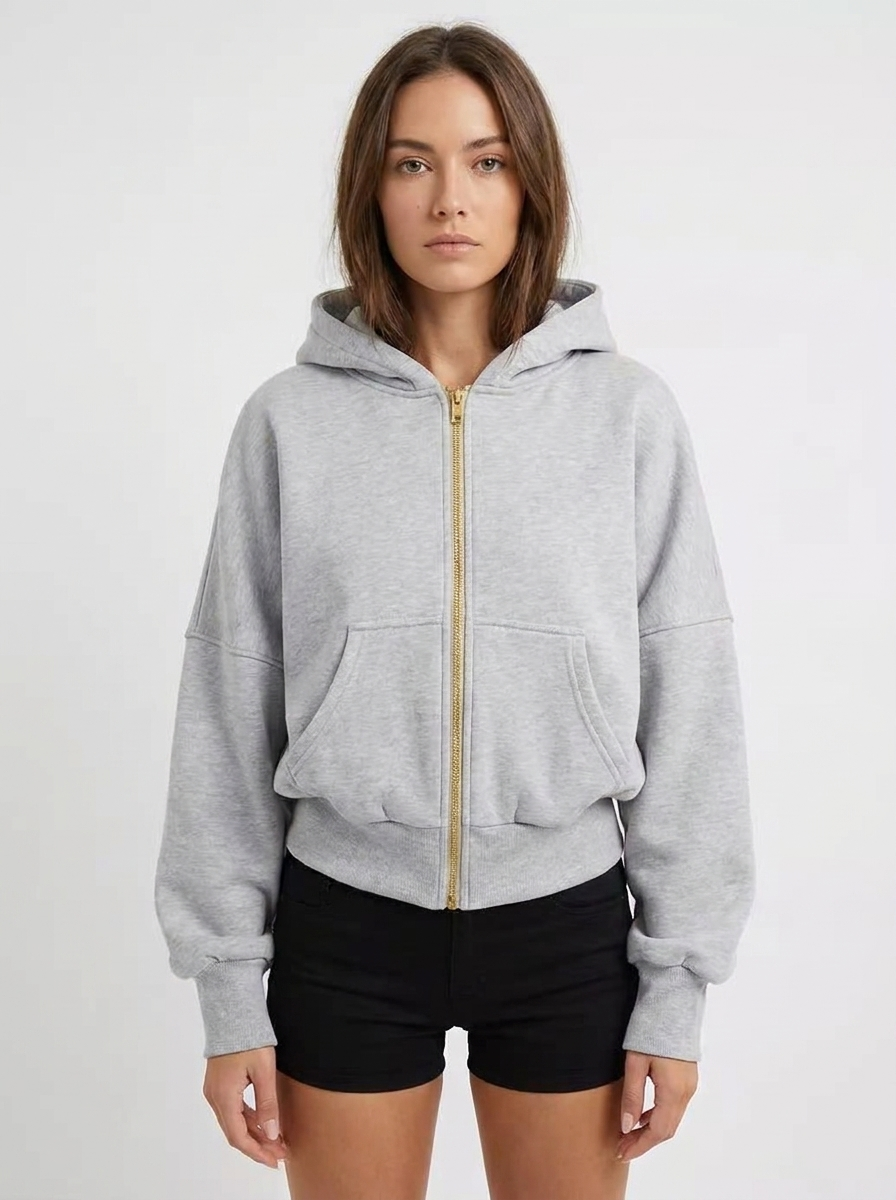 Women's Cropped Zip-Up Hoodie Oversized Fleece Winter Jacket