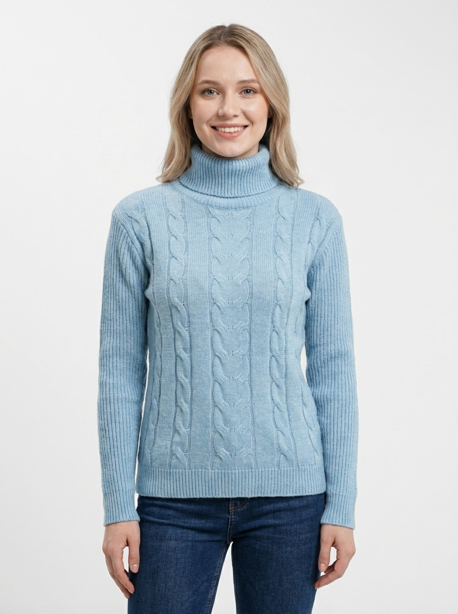 Women's Cable Knit Turtleneck Winter Sweater Slim-Fit Ribbed Pullover