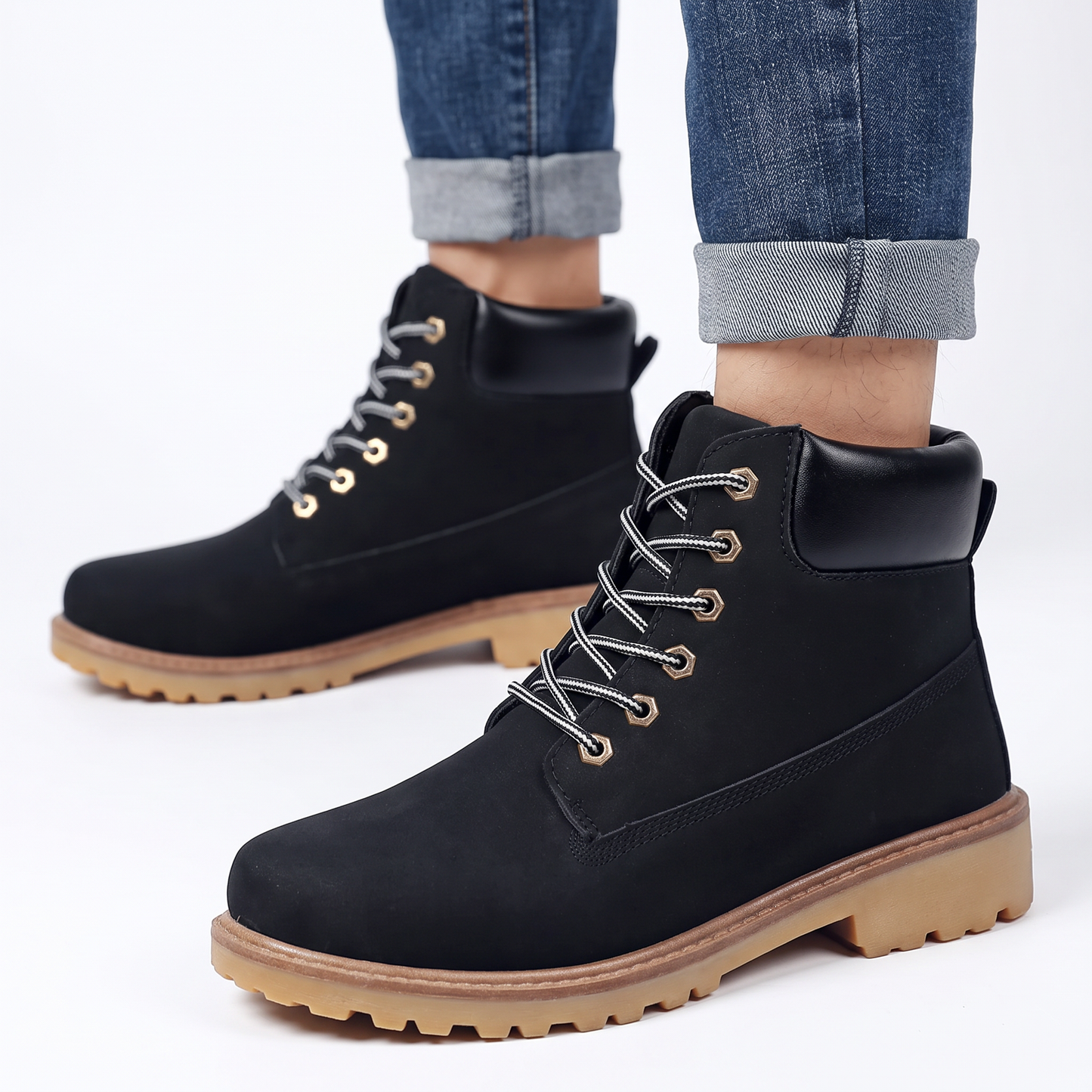 Men's Work Boots Lace-Up Nubuck Leather Durable Ankle Boots