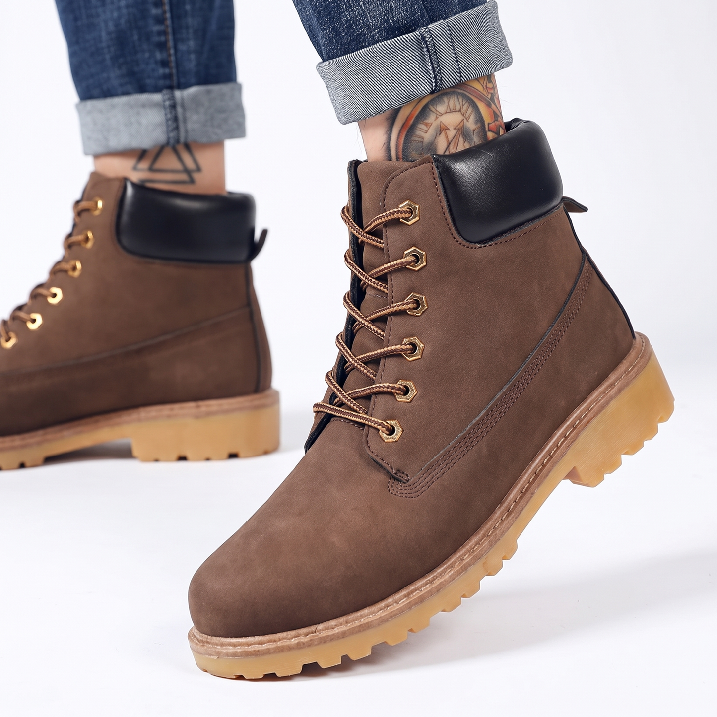 Men's Work Boots Lace-Up Nubuck Leather Durable Ankle Boots