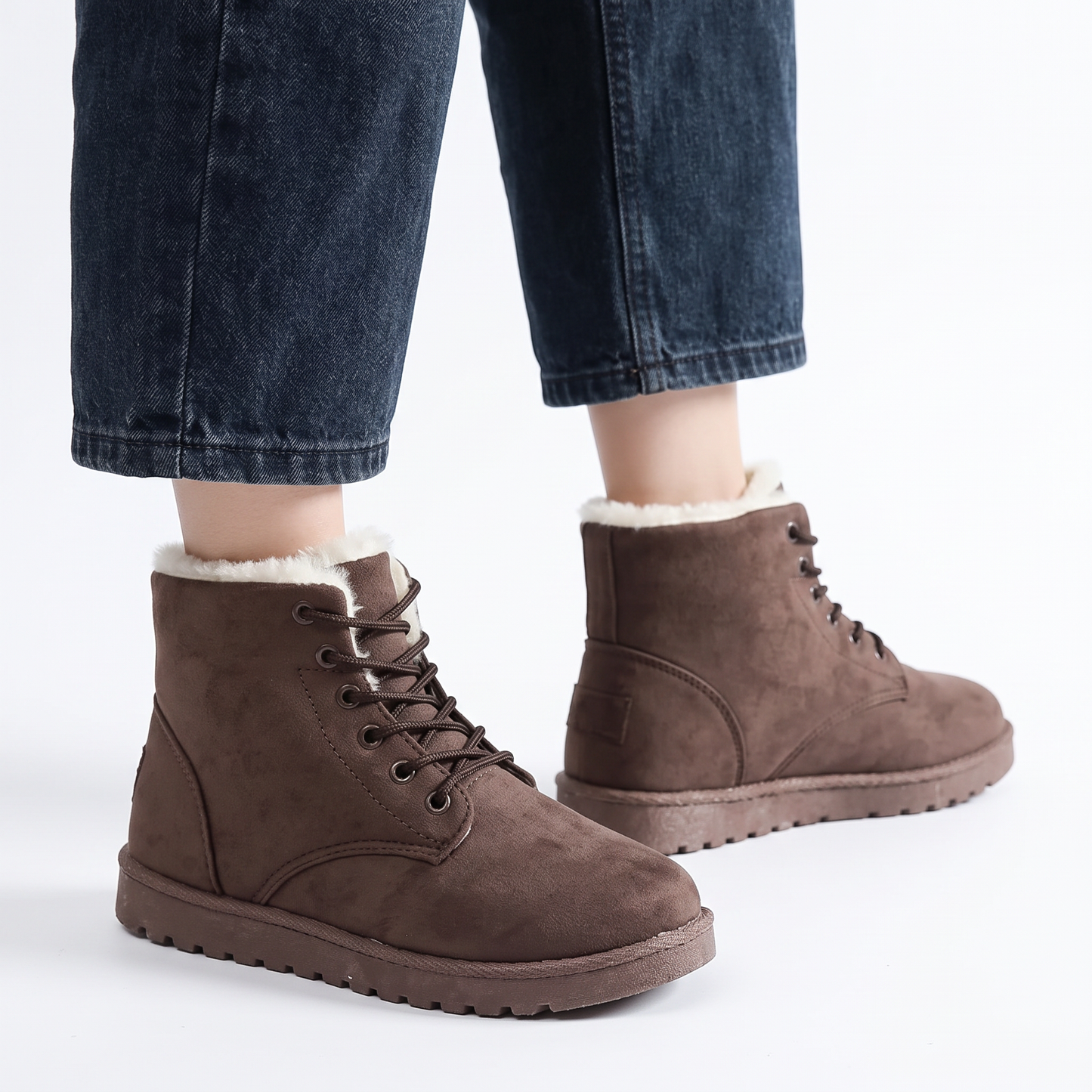 Women's Fur-Lined Snow Boots Lace-Up Flat Winter Ankle Boots
