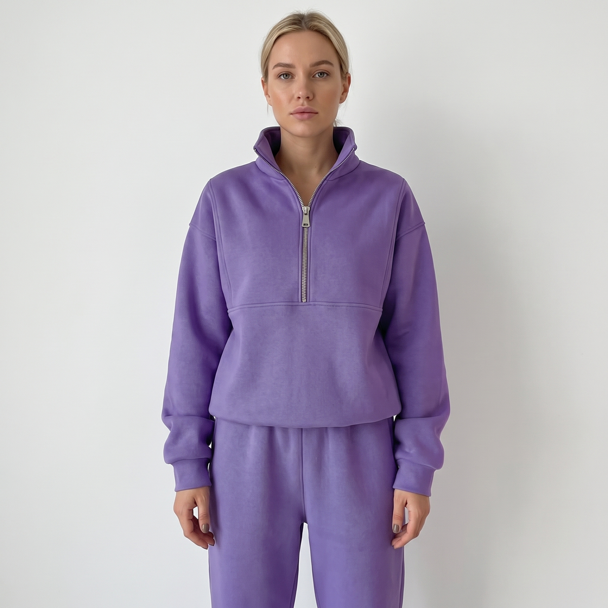 Women's Cropped Zip-Up Sweatshirt and Jogger Winter Set