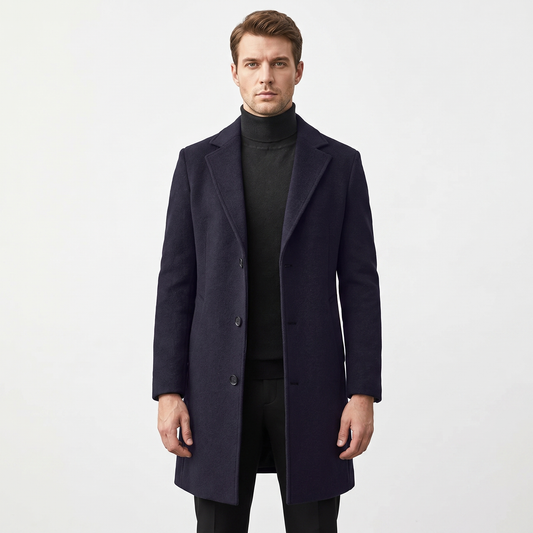 Men's Wool Blend Long Winter Coat Notched Lapel Single-Breasted Overcoat