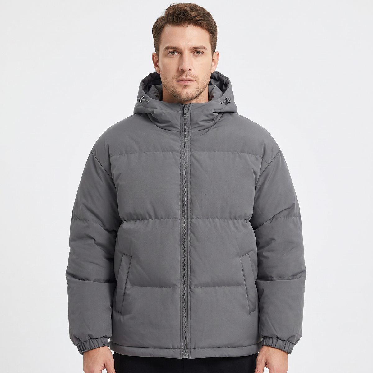 Men's Hooded Puffer Jacket Zip-Up Padded Winter Coat