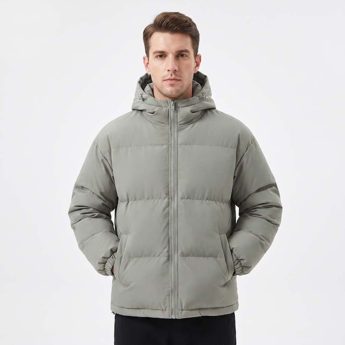 Men's Hooded Puffer Jacket Zip-Up Padded Winter Coat