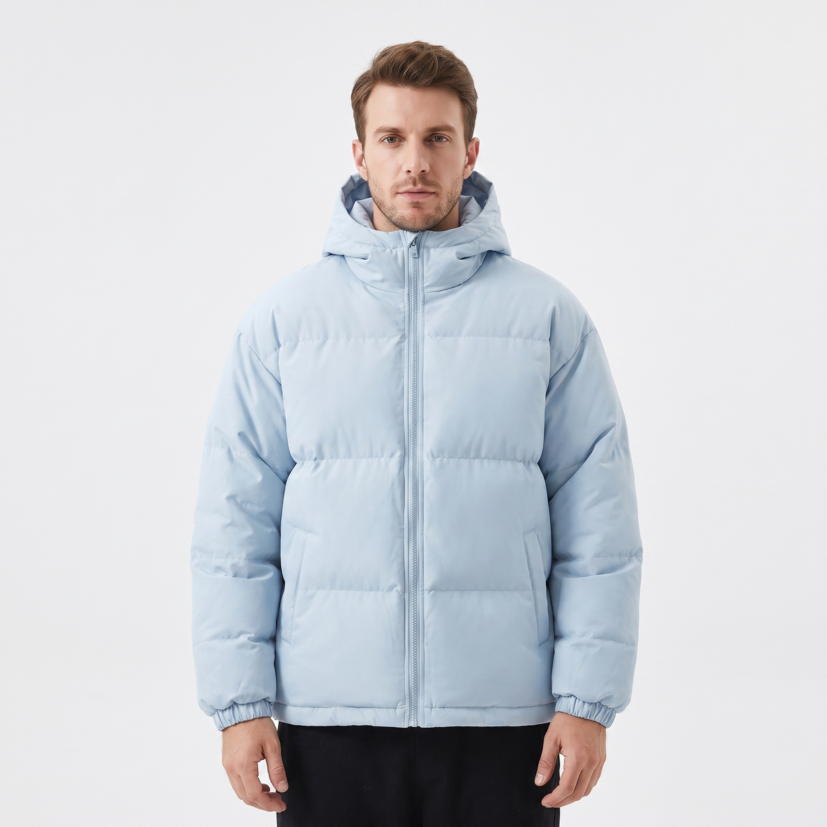 Men's Hooded Puffer Jacket Zip-Up Padded Winter Coat