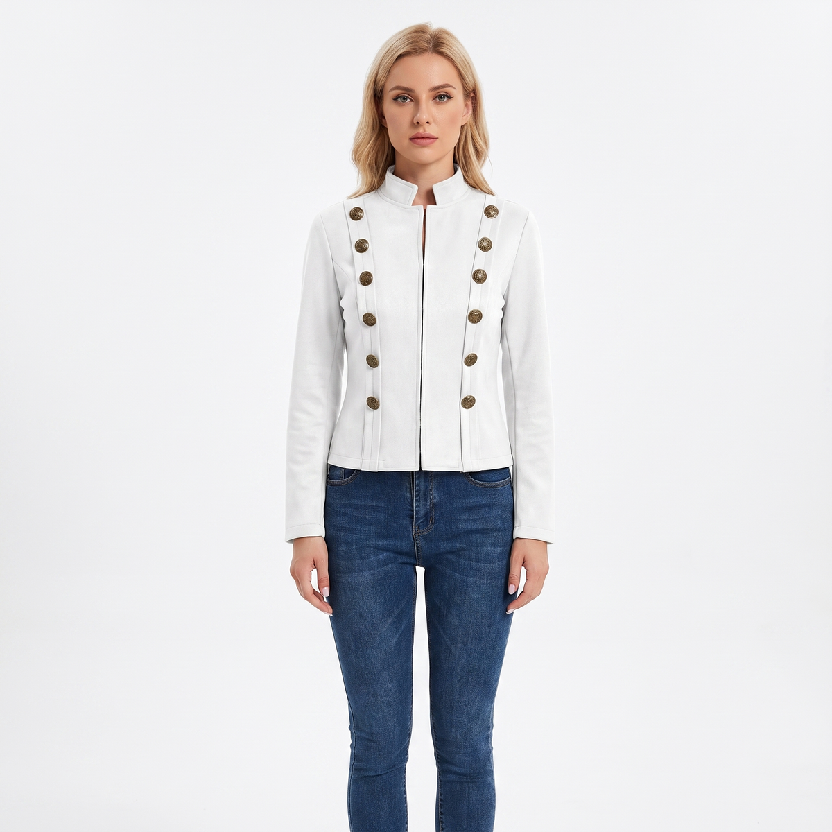 Women's Military Style Blazer Stand Collar Fitted Jacket