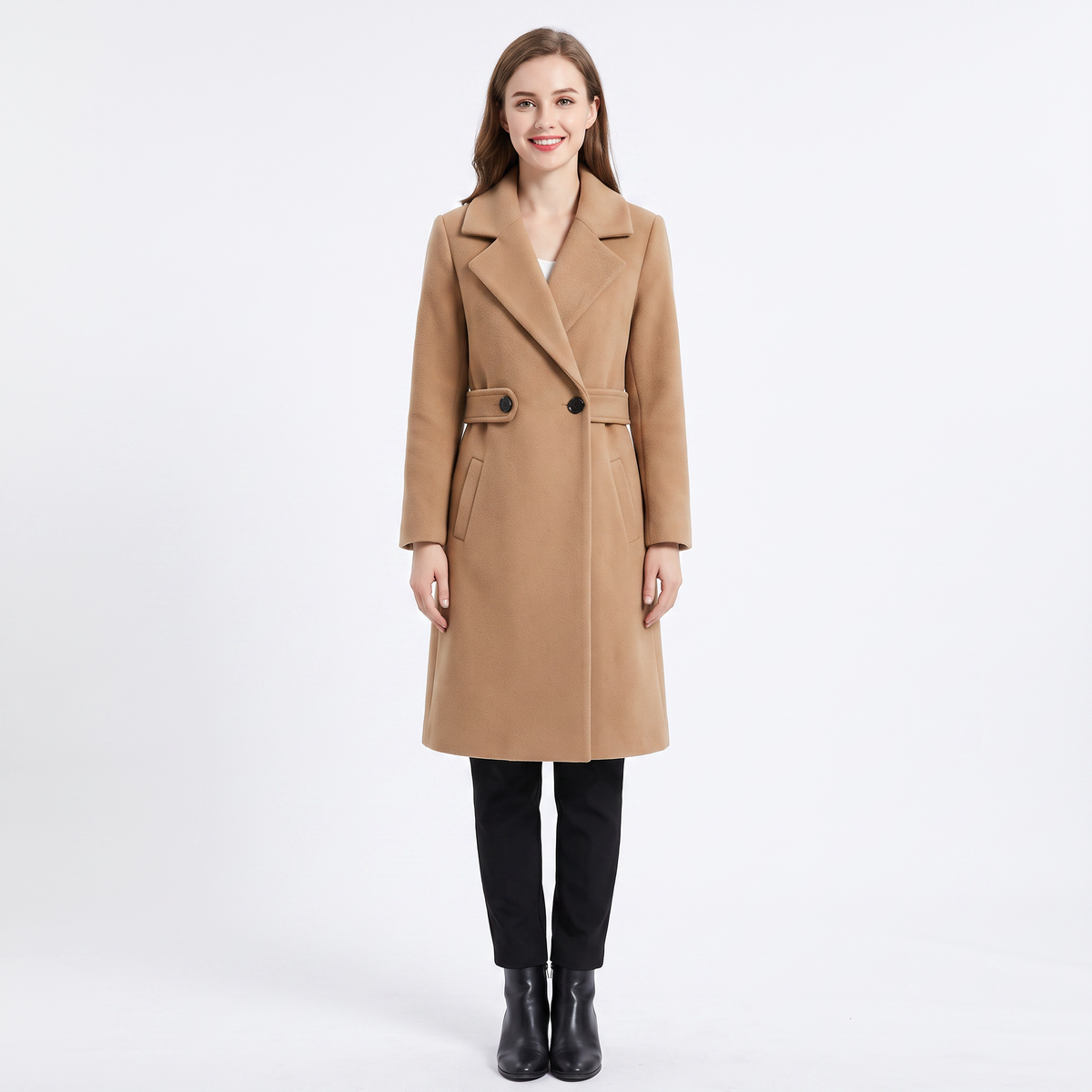 Women's Wool Blend Winter Coat Notched Lapel Long Overcoat