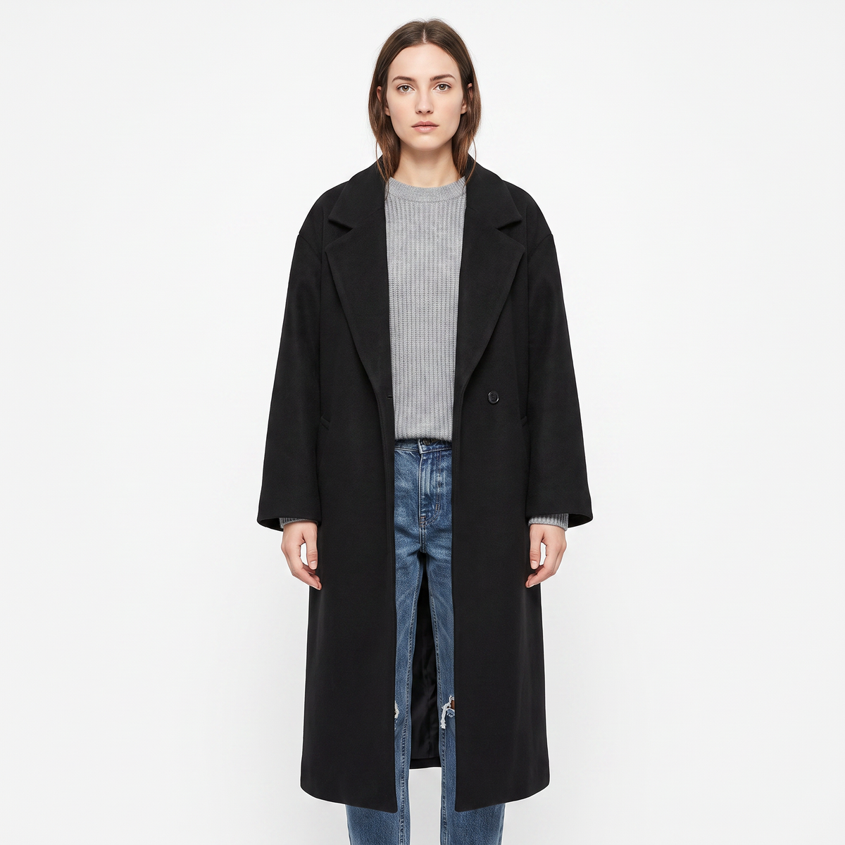 Women's Wool Blend Long Coat Open Front Oversized Overcoat