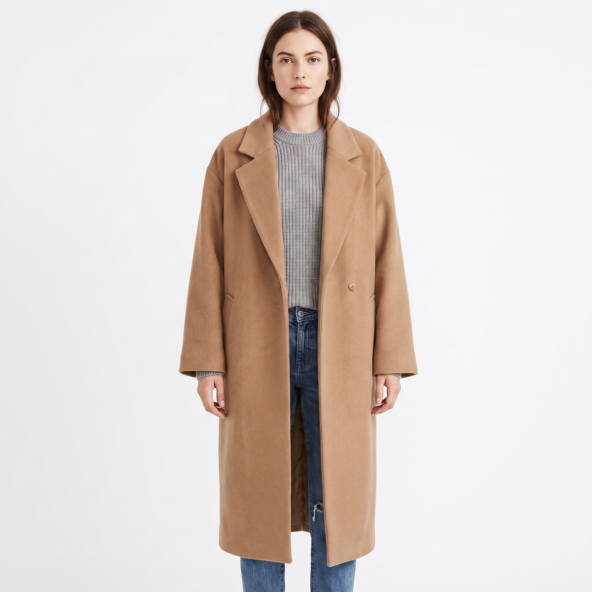 Women's Wool Blend Long Coat Open Front Oversized Overcoat