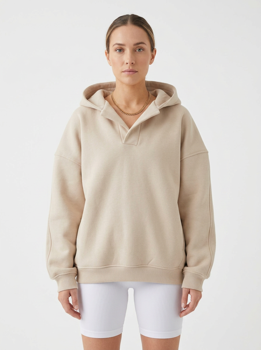 Women's Oversized Collared Winter Hoodie Polo Fleece Pullover
