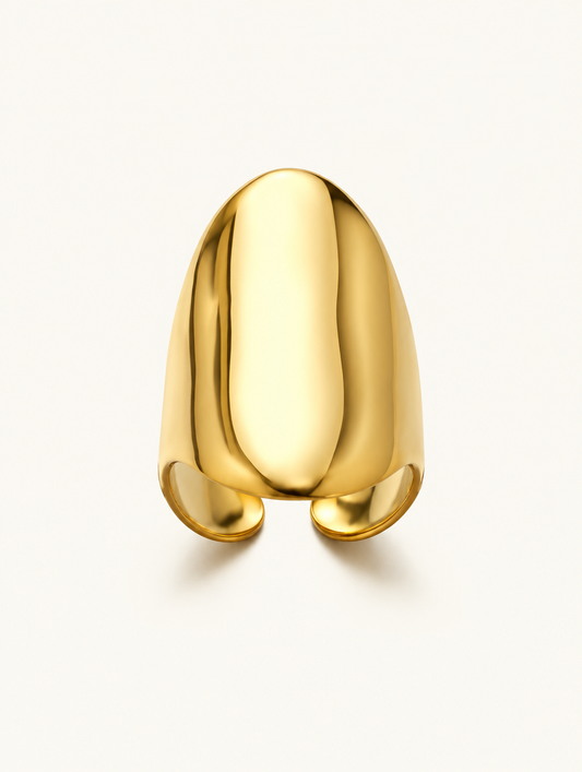 Gold smooth saddle ring on a neutral background
