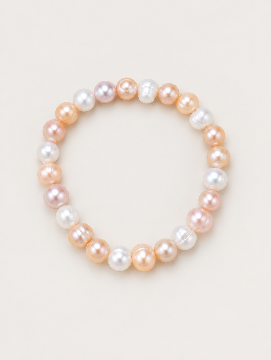 Mixed colour freshwater pearl bracelet on a neutral background
