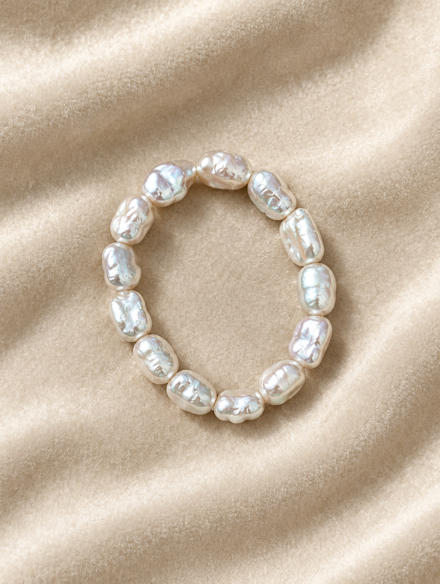 Baroque faux pearl bracelet on cream velvet