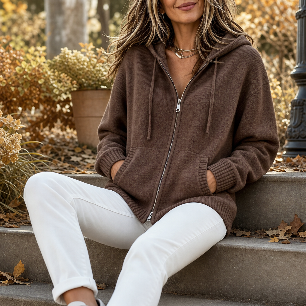 Women's Hooded Knit Cardigan – Oversized Zip-Up Design