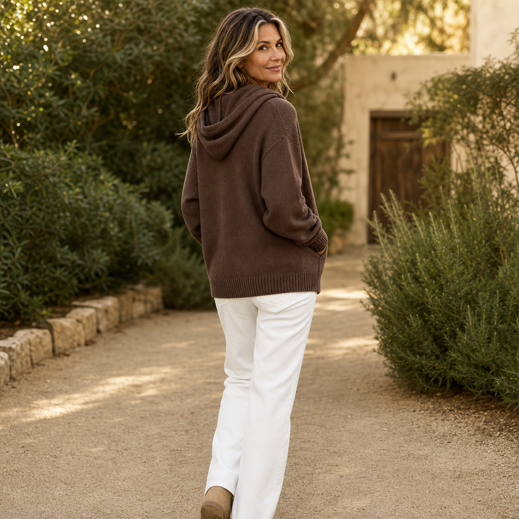 Women's Hooded Knit Cardigan – Oversized Zip-Up Design