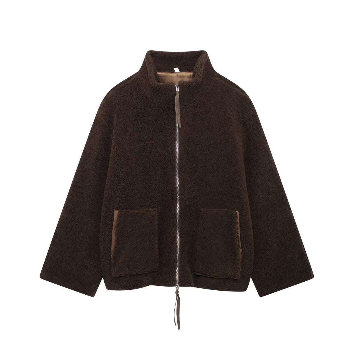 Women's Sherpa Fleece Zip Up Jacket Stand Collar Oversized Warm Winter Coat