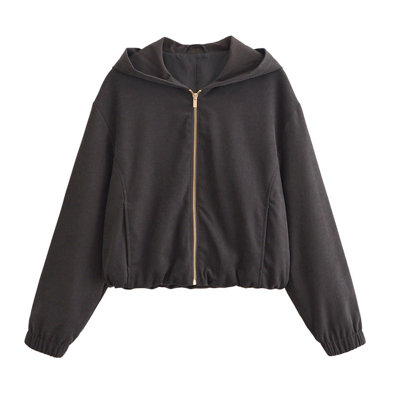 Women's Cropped Hooded Jacket and Wide-Leg Pants Set Loungewear Two-Piece