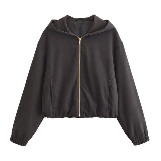 Women's Cropped Hooded Jacket and Wide-Leg Pants Set Loungewear Two-Piece