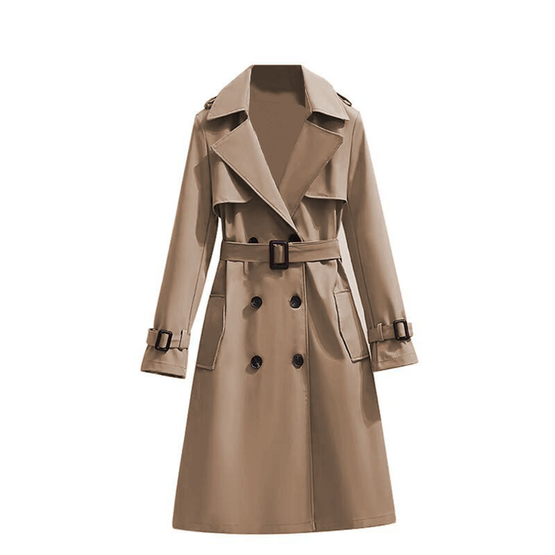 Women's Belted Trench Coat Double-Breasted Longline Classic Lapel