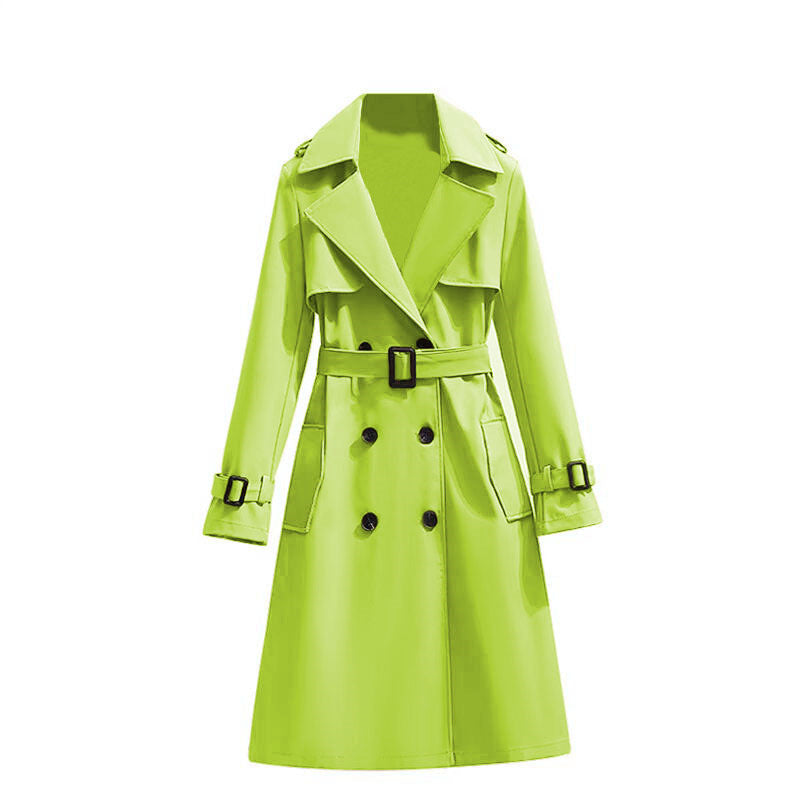 Women's Belted Trench Coat Double-Breasted Longline Classic Lapel