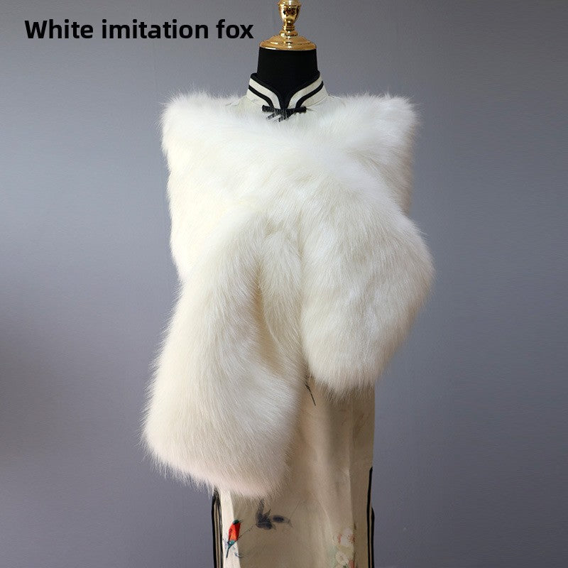 Women's Faux Fur Stole Wrap Crossover Shawl Evening Cape Scarf