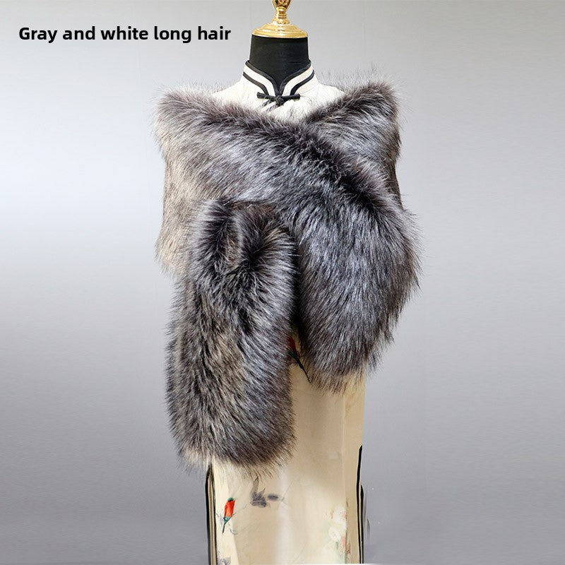 Women's Faux Fur Stole Wrap Crossover Shawl Evening Cape Scarf