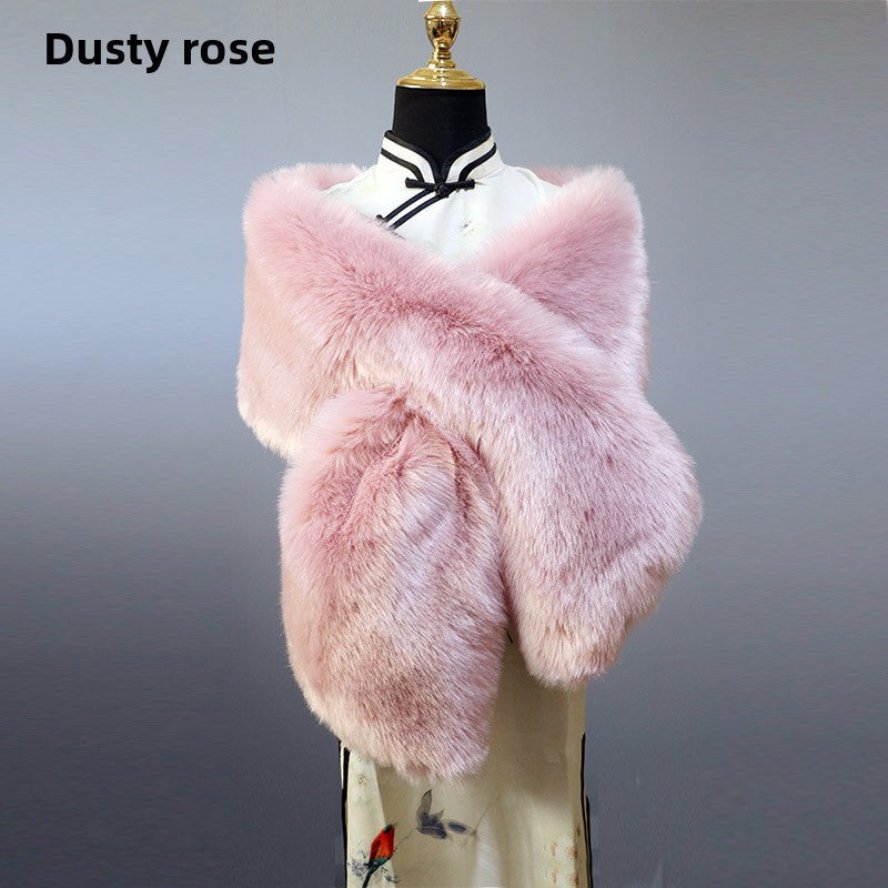 Women's Faux Fur Stole Wrap Crossover Shawl Evening Cape Scarf