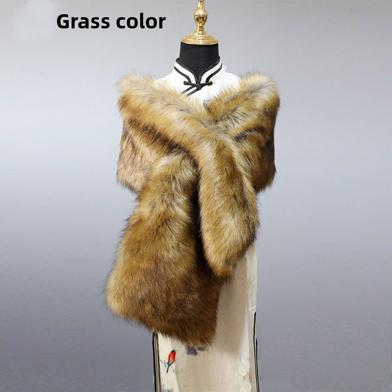 Women's Faux Fur Stole Wrap Crossover Shawl Evening Cape Scarf