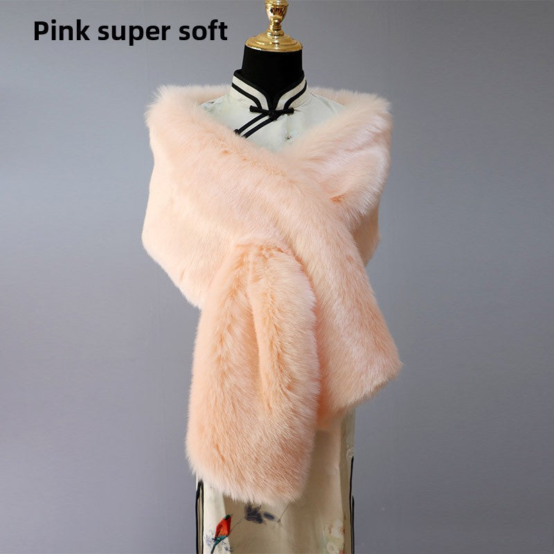 Women's Faux Fur Stole Wrap Crossover Shawl Evening Cape Scarf