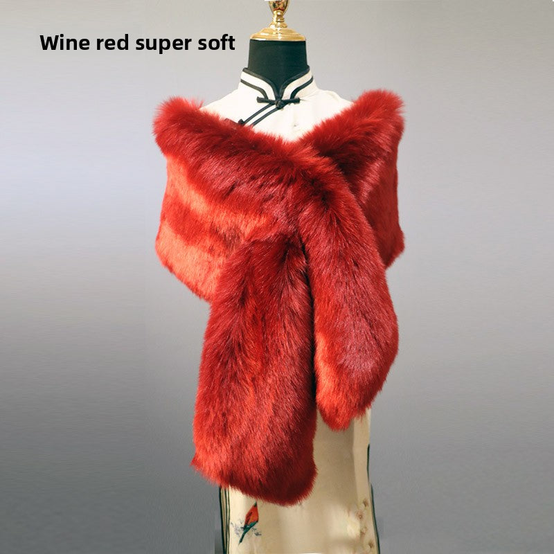 Women's Faux Fur Stole Wrap Crossover Shawl Evening Cape Scarf