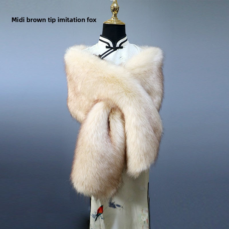 Women's Faux Fur Stole Wrap Crossover Shawl Evening Cape Scarf