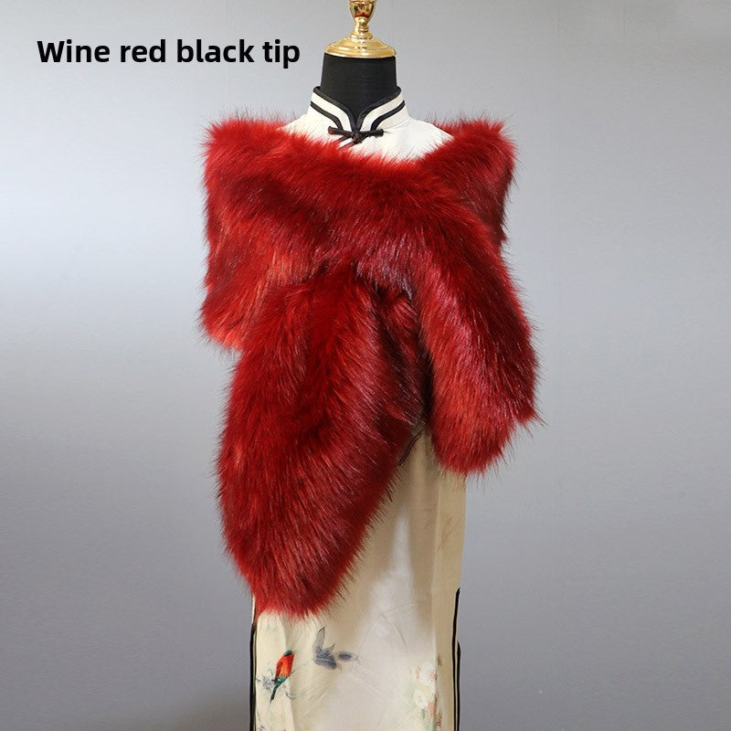 Women's Faux Fur Stole Wrap Crossover Shawl Evening Cape Scarf