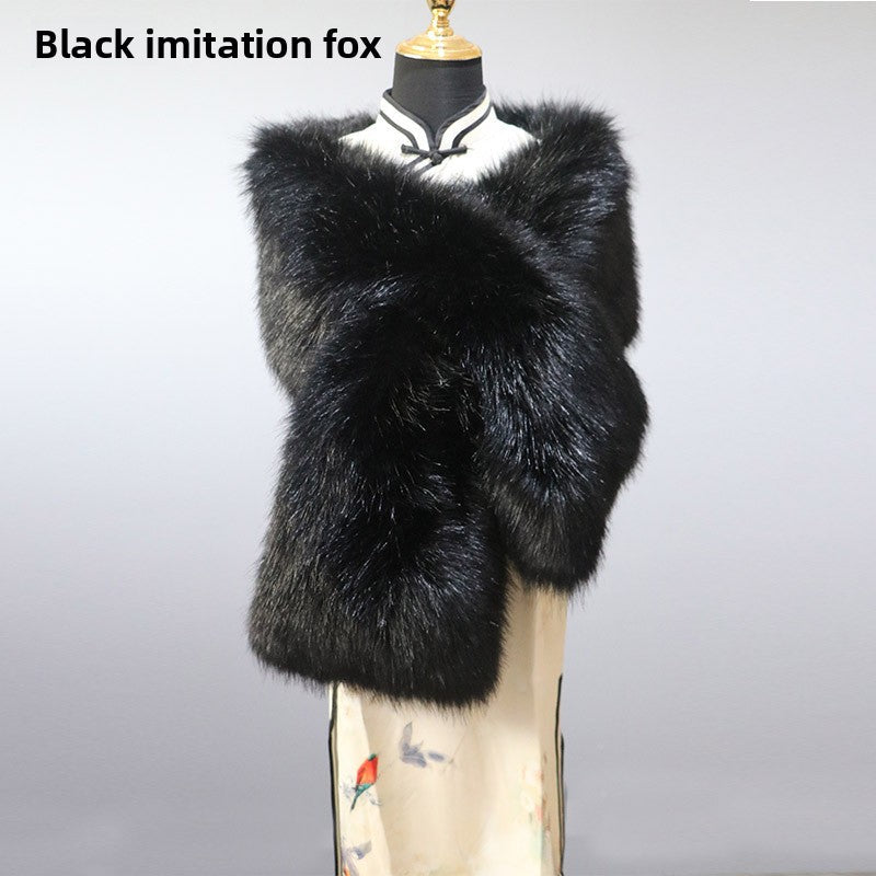Women's Faux Fur Stole Wrap Crossover Shawl Evening Cape Scarf