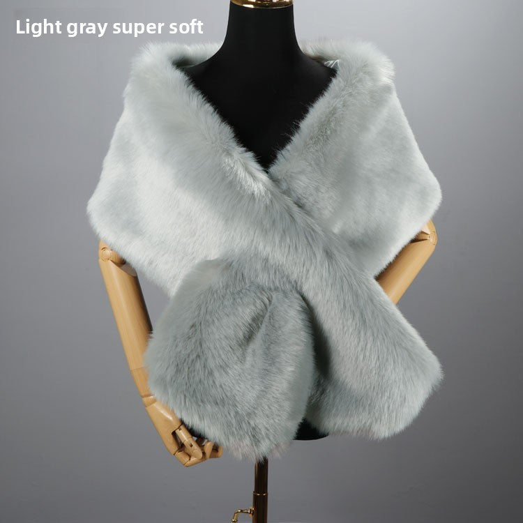 Women's Faux Fur Stole Wrap Crossover Shawl Evening Cape Scarf
