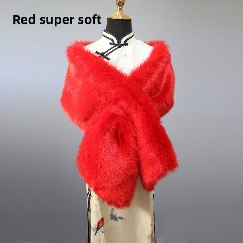 Women's Faux Fur Stole Wrap Crossover Shawl Evening Cape Scarf
