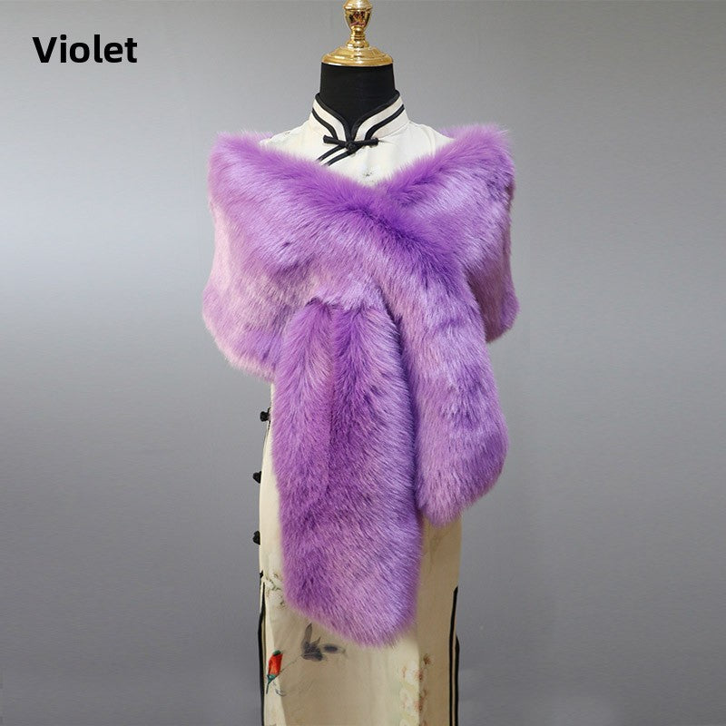 Women's Faux Fur Stole Wrap Crossover Shawl Evening Cape Scarf