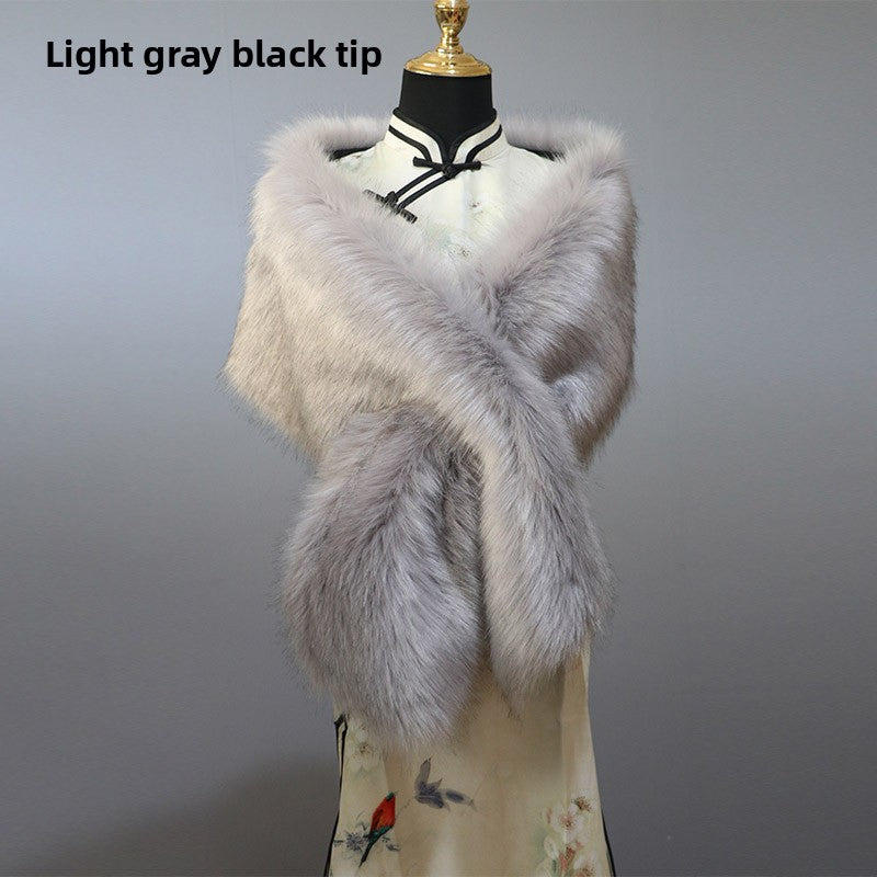 Women's Faux Fur Stole Wrap Crossover Shawl Evening Cape Scarf
