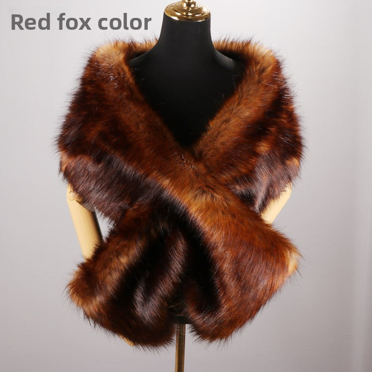 Women's Faux Fur Stole Wrap Crossover Shawl Evening Cape Scarf