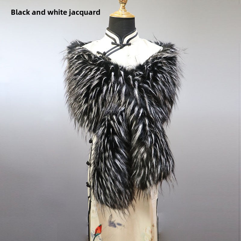 Women's Faux Fur Stole Wrap Crossover Shawl Evening Cape Scarf