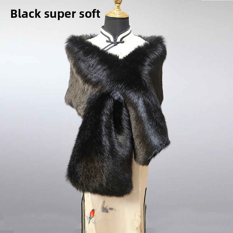 Women's Faux Fur Stole Wrap Crossover Shawl Evening Cape Scarf