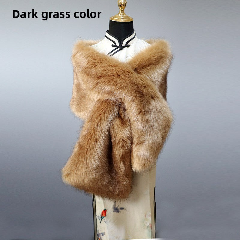 Women's Faux Fur Stole Wrap Crossover Shawl Evening Cape Scarf